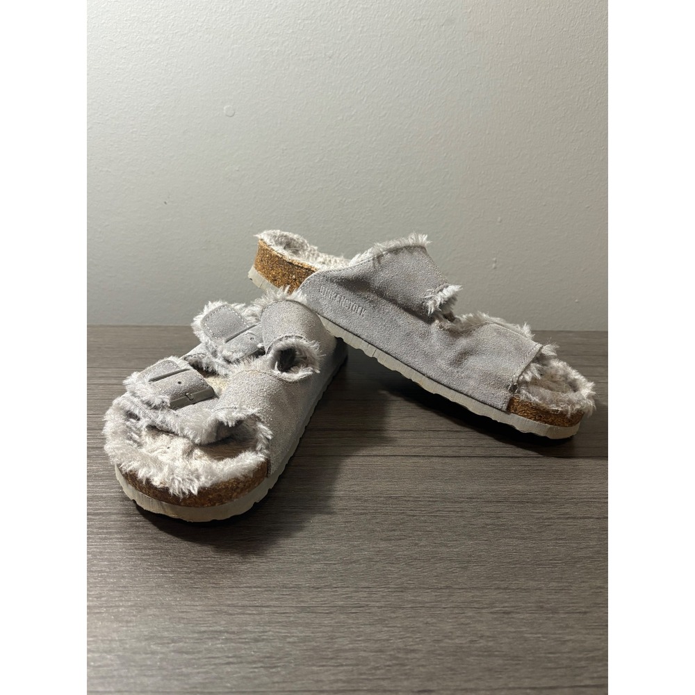 Birkenstock Arizona Shearling Suede Sandals in Gray‎ Women's Size 8 (39)